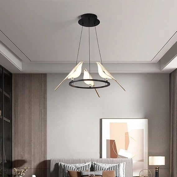 Image of Three Golden Bird 3 Color LED Pendant Lamp for Dining Table, Bedroom & Living Room Hanging Ceiling Light for Home, Cafe, Restaurant & Bar (Three Bird Pendant LAMP)