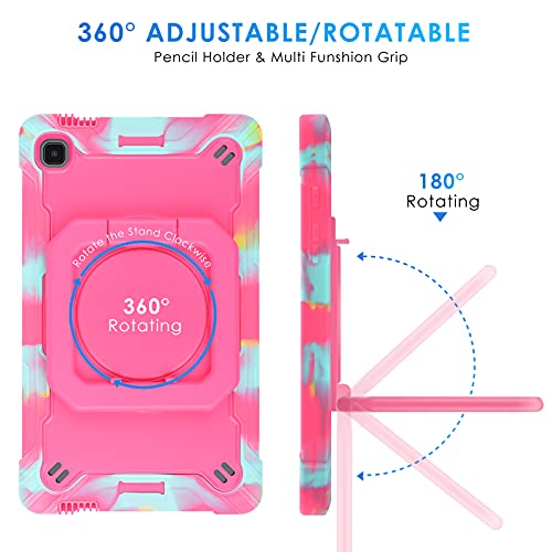 Detuosi Case For Samsung Tab A7 Lite 8.7 Inch 2021 Release Sm-T220/T225/T227U, Shockproof Protective Cover For Galaxy Tab A7 Lite 8.7 Inch (360°Rotatable Stand & Shoulder Strap), Camouflage Rose Red #TOP2