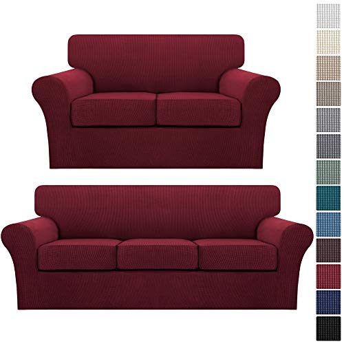 Turquoize Burgundy Sofa Cover for 3 Seat Couch Bundle Loveseat Cover for 2 Seat Couch