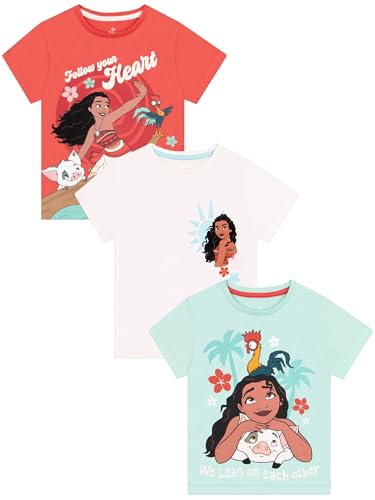 EDisney Tshirt Moana Girls Tshirt 3 Pack with Pua and HEI HEI Summer Clothes for Girls 3-4 Years Multicoloured