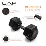 CAP 30lb Rubber Coated Hex Dumbbell, Black Grip, Free Weights, Single - Image 3