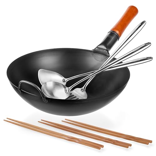 Wok de acero al carbono Yosukata 13.5 in con accesorios miniatura 1