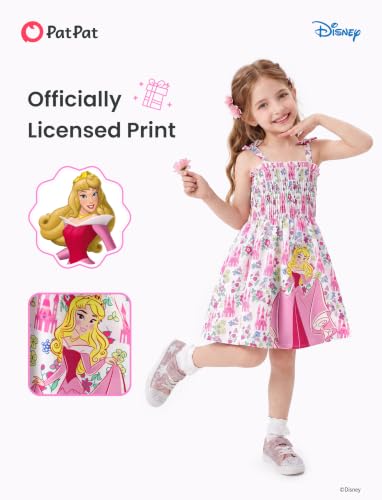 Image of Disney Princess Frozen Elsa Minnie Stitch Toddler Girl Dress Bow Tie Straps Smocked Summer Outfit Birthday Party Clothes 2-9Y
