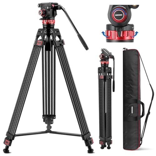 NEEWER 78" Pro Video Tripod Carbon Fiber with Fluid Head Adjustable 360° Pan & 145° Tilt Damping, DSLR Camera Tripod Heavy Duty QR Plate Compatible with DJI Gimbals Manfrotto, Max Load 22lb, TP76
