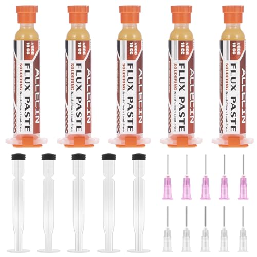 Solder Flux 808 10CC 10mL Need to clean Tin Soldering Fluxes Paste Liquid Syringe for Electronics 10 Milliliters with Needle Dispensing Tool (Pack of 5Pcs)