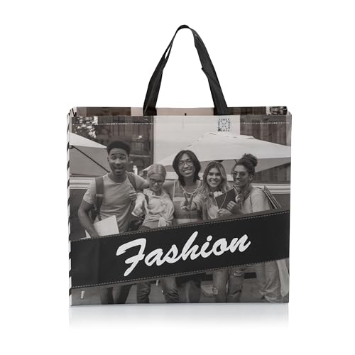 Image of Lavya Reusable Non-Woven Laminated Gift Bags, Wedding Gifts, Shagun, Modern Gifting, Hampers, Chocolates,Perfume,Cosmetics Carry Bag (Fashion Black&White, Pack of 10)