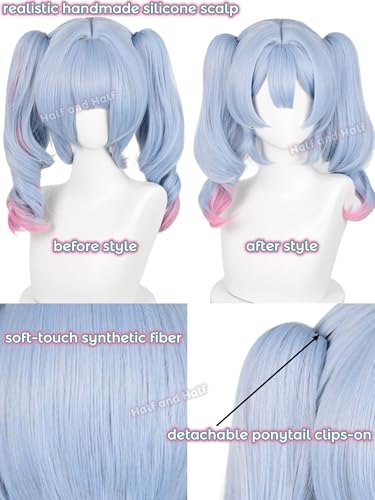 Image of Haze Blue and Pink Anime Ponytail Wig with Bangs Light Blue Curly Twin Tail Lolita Rabbit Singer Costume Wigs for Women Halloween Party Daily