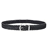 Contenido del paquete Poachers Cinturilla decorativa de piel tejida elástica para mujer, estilo informal, fino, bufanda y gorro para hombre, Negro , Talla única
