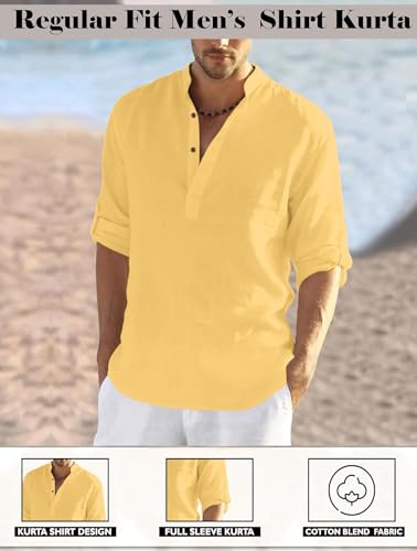 Image of Combo of Men's Regular Fit Cotton Blend Casual Kurta (Pack of 3)