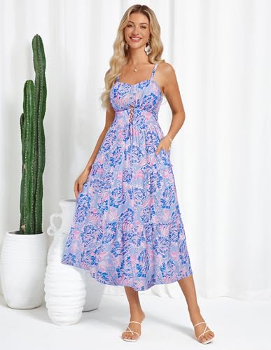 Image of GRACE KARIN 2026 Women's Spaghetti Vacation Sundress Summer Beach Flowy Boho Floral Maxi Dresses with Pockets