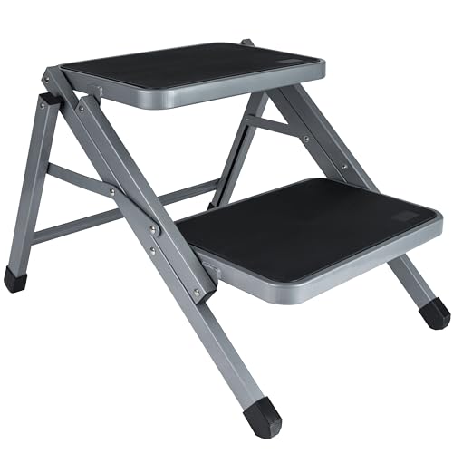 Marchepied pliable pour caravane - 2 marches - 51 x 58 x 40 cm - En acier - Charge maximale : 150 kg - Avec surface antidérapante - Pliable - Pour caravane,...