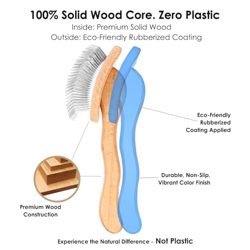 Image of Wooden Long Pin Slicker Brush for Large Dogs, Doodles, Poodles, Long Hair | Grooming, Detangling, and Fluffing for Wavy and Curly Hair-Designed for Heavy, Thick Coats to Prevent Matting at Home