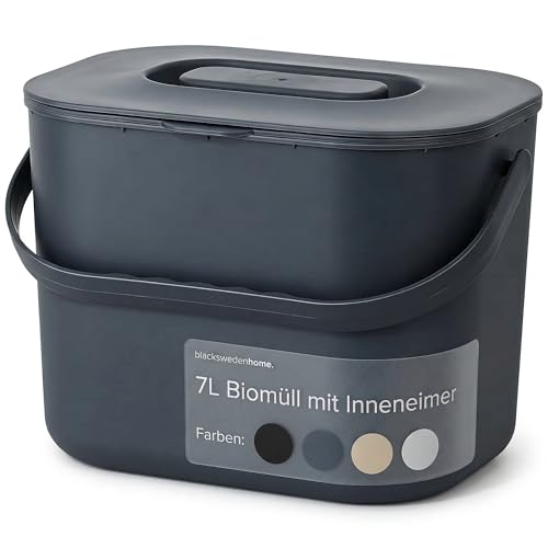 Black Sweden Home Poubelle de Cuisine 7L pour Compost - Seau à Déchets Alimentaires Inodore avec Couvercle- Passe au Lave-Vaisselle & Écologique...