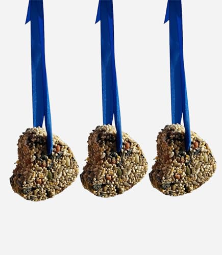CZ Grain Heart Shaped Bird Feed Cakes, Hanaging Ribbon Included - Bird Watching, Attract Cardinal, Chickadee, Finch and More (3 Heart Feed Cakes)