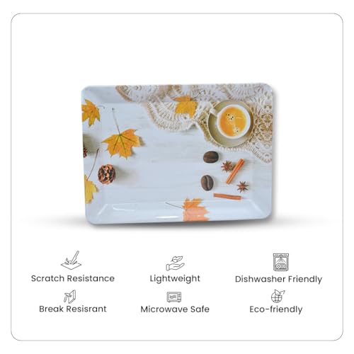 Image of Printed Rectangular Melamine Serving Tray| Tray for Serving Tea, Coffee, Snacks | Break Resistant| Double Laminated | Multi-use | Easy to clean| | Tray Set of 3 (Small, Medium, Large)(Tea Leaf)