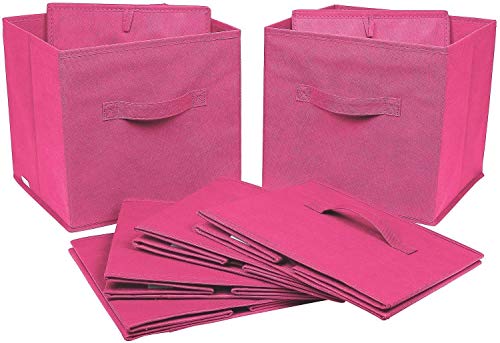 Homesto 11-Inch Fabric Foldable Storage Cubes Organizer With Handles - Collapsible Bins - Convenient For Organizing Clothes Or Kids Toy Cubby (Pink, 6 Pack) #TOP1