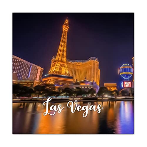 Décoration murale Las Vegas plaque bois paysage urbain 40x40cm
