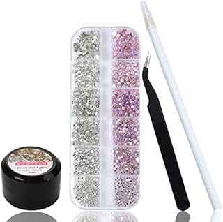 1500PCS Nail Gems for Nail Art with Glue - Crystals Gems for Nails Flat Back Nail Rhinestones in 6 Sizes - Craft Nail Diamonds Kit with 20ML Nail Glue and 1 Picker Dotting Pen and 1 Tweezer