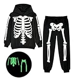 uideazone Boys Kids Halloween Skeleton Hoodie Pants Sets 6t Glow in The Dark White Bones Sweatshirt Outfits Day of The Dead Cosplay Clothes 5-6 Years