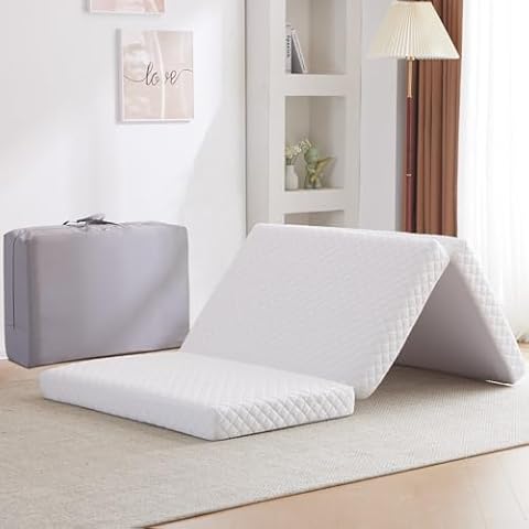 jela Foldable Mattress Twin Mattress, 4 Inch Memory Foam Folding Mattress, Trifold Mattress with Storage Bag and Waterproof Lining, Portable Mattress for Camping, Floor, Guest (38x75x4 inch, Twin) Cover