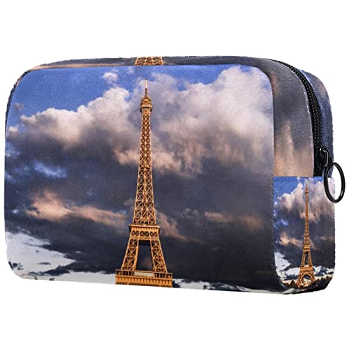 Trousse de Maquillage, Trousse à cosmétiques pour Femmes, Grande Trousse de Toilette de Voyage pour Filles, Trousse de Maquillage, Sacs à pinceaux,Paris Paysage Tour Eiffel
