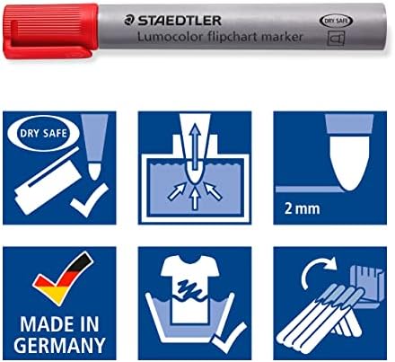 Staedtler Lumocolor 356 WP8X Flipchart Marker, Bullet Tip Approx. Line Width 2 mm, Set of 8 Colours, Ideal for Flipchart Pads, Colour-Intensive, Low-Odour,