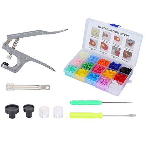 Xiuganpo Juego de Alicates de Cierre a Presión Manual, Kit de Herramientas de Botones de 15 Colores para Coser Manualidades, Reemplazo de Máquina
