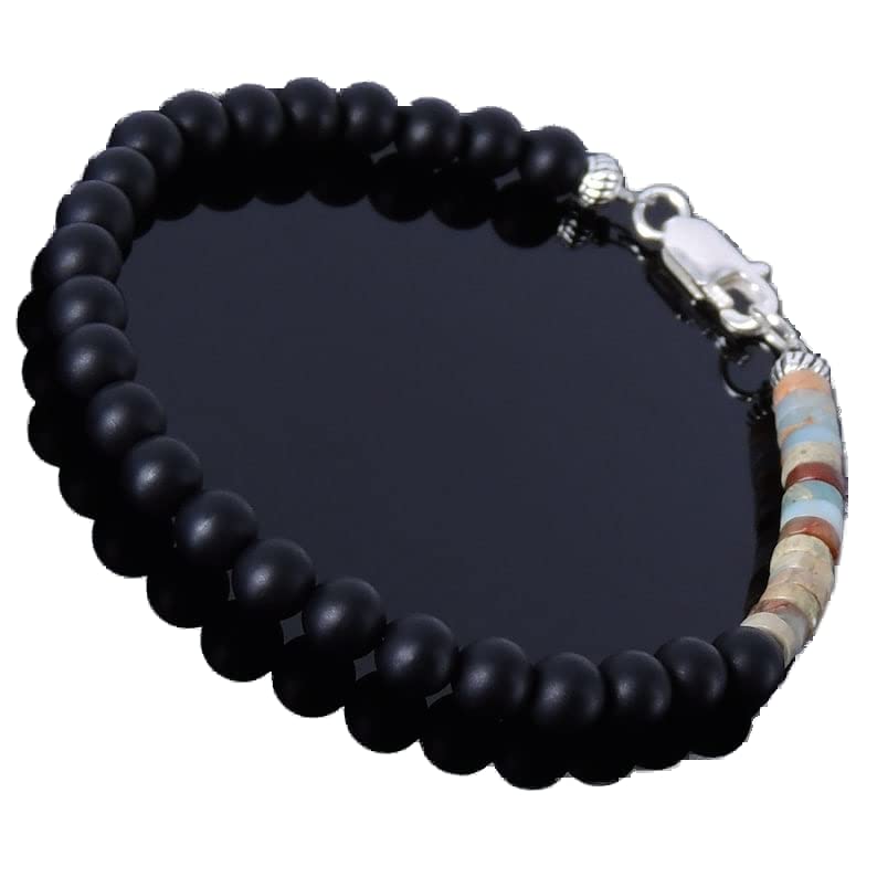 Bracelet perles onyx noir mat opale 4-6mm lisse empilable unisexe LCBR-4387