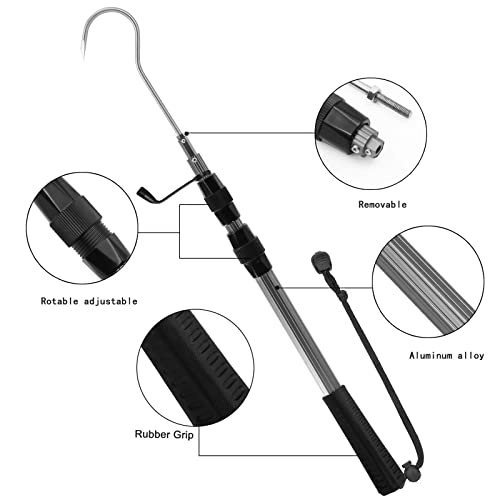 SANLIKE Telescopic Fish Gaff with Stainless Sea Fishing Spear Hook Tackle, Soft Rubber Handle Aluminium Alloy Pole for Saltwater Offshore Ice Tool