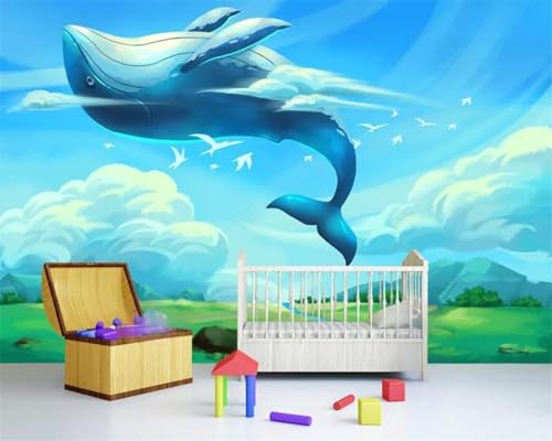 Tzxztt Creativo Tridimensional Cielo Nubes Blancas Ballena Papel Pintado 3D Seda Texturizada Primera Calidad Neutros Material Ideal Para SalóN Dormitorio-200cm×140cm