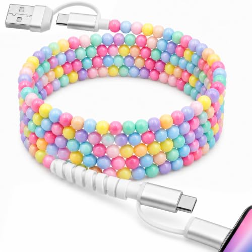 Image of 4-in-1 Beaded Charging Cable, MFi Certified, Works with CarPlay, 6.6FT 60W Fast Charger Cord for iPhone 17 /16 /15 /14 /13 /12 /11, iPad, Samsung, Android and More (Pastel Pop)