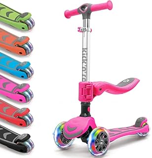 Kicknroll 3 Wheel Kids Scooter, Adjustable Folding Kick Scooter for Kids Ages 4-7 Girls & Boys with Flashing Light Up LED Wheels, Lean to Steer Tech