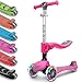 Kicknroll 3 Wheel Scooter for Kids Ages 3-5, Extra-Wide Deck Lean to Steer Foldable Toddler Scooter with Seat, 3 LED Light Wheels & 4 Adjustable Height, 110 Lbs Capacity- Pink 2 in 1 Kids Scooter