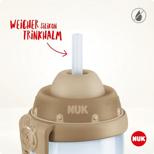 NUK Flexi Cup Trinklernbecher für Kleinkinder | 12+ Monate | 300 ml | Auslaufsicherer, weicher Trinkhalm | Clip & Schutzkappe | Blau – Ansicht 3