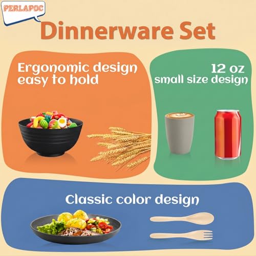 Image of Wheat Straw Dinnerware Sets 20 PCS - Unbreakable Plates and Bowls Set | Plastic Dishes Set for 4, Lightweight Camp Dishes for Outdoor and Family Gatherings.