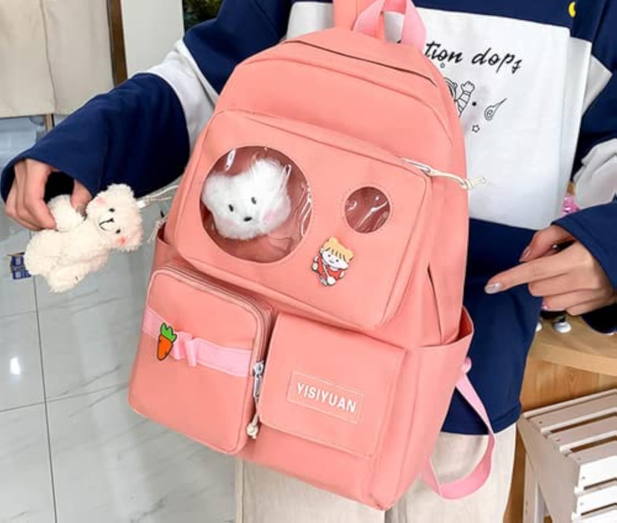 5Pcs Cute School Bag Set with Plush Accessories