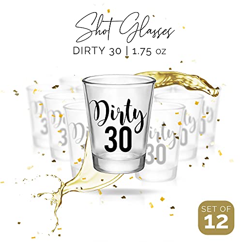 Image of Your Dream Party Shop Dirty 30 Shot Glasses, Reusable 30th Birthday Favors, Set of 12, 1.75 oz - Perfect for Dirty 30 Birthday Decorations, 30th Birthday Party Favors, Available in Glass and Plastic