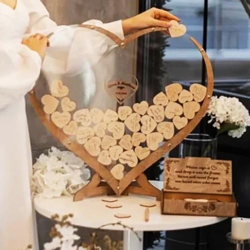Alternativa al libro degli ospiti for matrimonio personalizzato, libro degli ospiti personalizzato a forma di cuore trasparente, scatola degli ospiti in legno a forma di cuore