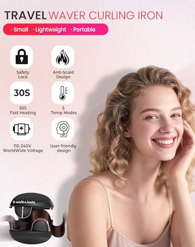 Image of Ukliss Mini Waver Hair Tool Crimper for Women Short Hair 0.4 inch Travel Double Barrel Small S Waver Curling Iron (110-240V) Dual Voltage with 5 Temps, Anti-scalding (Black)