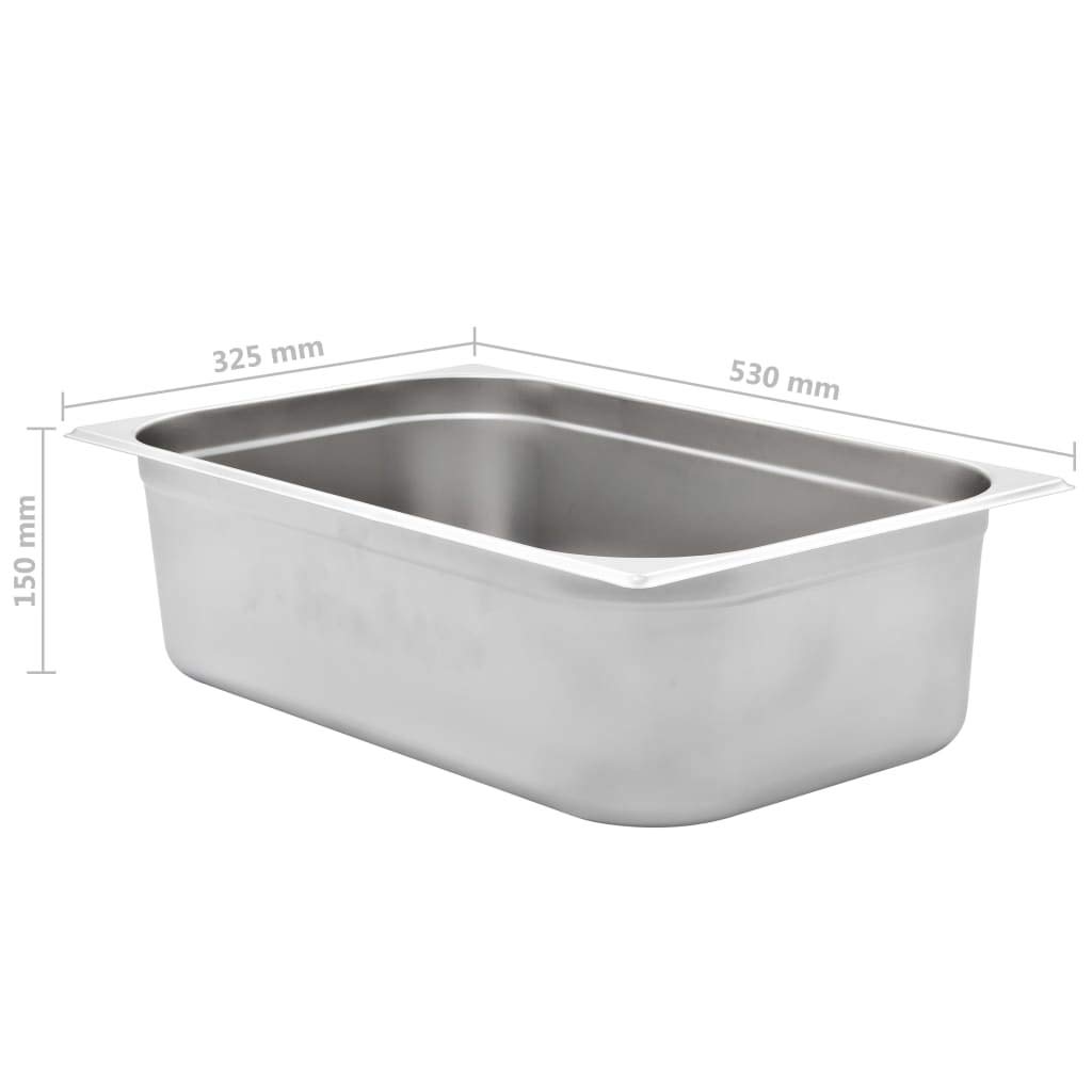 vidaXL 2 recipientes Gastronorm GN 1/1 de 150 mm, acero inoxidable, sin óxido, fácil de limpiar, aptos para lavavajillas, utensilios de cocina, bandeja para servir alimentos, soporte para aperitivos