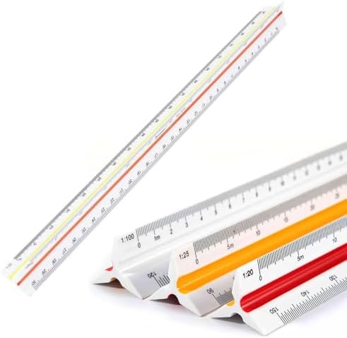 Maßstab Lineal, Kunststoff Dreikantmaßstab, Maßstabslineal 30 cm Dreikantlineal Metrische Skalen 1:20 1:25 1:50 1:75 1:100 1:125