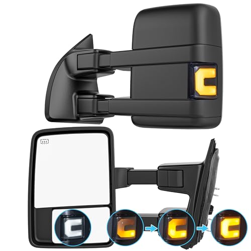 Image of Switchback Signal Heated Tow Mirrors Compatible with Ford Super Duty(2003-2007) and Excursion(2001-2005), Extended Trailer Towing Side Mirrors w /SEQ Turning Lights for F250 F350, Smoked Lens