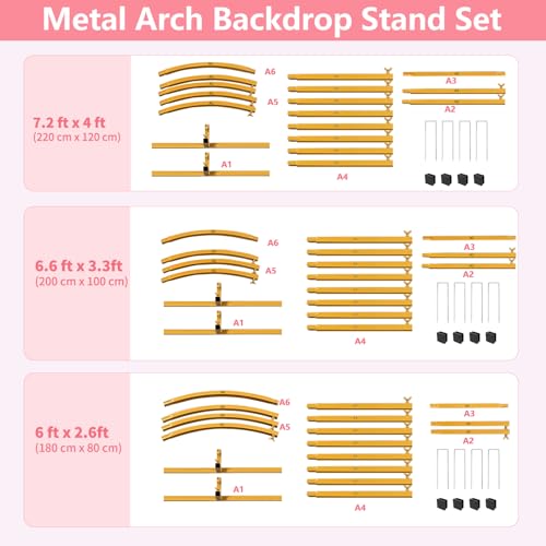 Wedding Arch Backdrop Stand, Gold Metal, Set of 3, 7.2FT, 6.6FT, 6FT, for Party, Bridal Shower, Floral Balloon Decoration by Linhedai - Used condition - Image 8