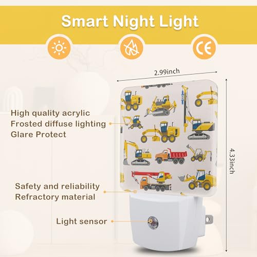 Image of Tractor Night Light, Construction Machines Night Lights Plug Into Wall with Dusk To Dawn Sensor Wall Lamp, Nightlights For Bedroom, Bathroom, Hallway, Kitchen, Gifts Ideal For Girls Women