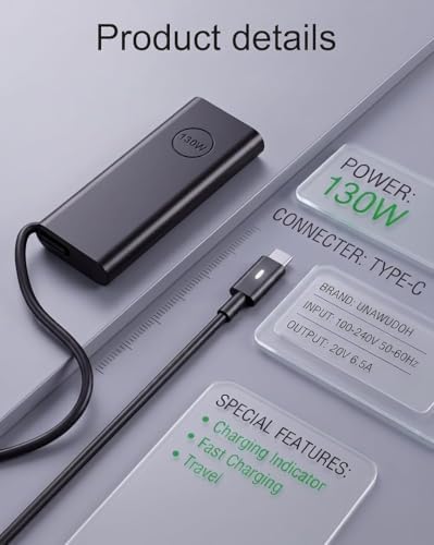 130W USB C Laptop Charger Compatible with Dell Precision 5530 5550 5560 5570 5750 5760 5770,Latitude 5401 5411 5501 5511 5520,XPS 15 17 9575 9500 9700 Power Supply Cord (DA130PM170 HA130PM170 0K00F5) — view 3