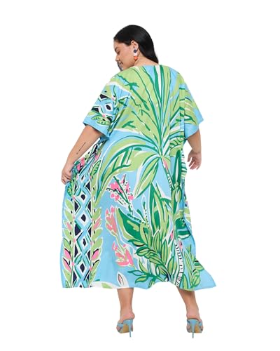 Image of Gypsie Blu Women Plus Size Kaftan Dress Beach Cover Up Maxi Dresses for Women, V-Neck Kimono Sleeve 1X-3X