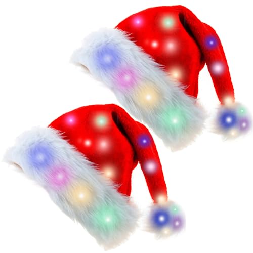 Ancuioyz 2 Stück Weihnachtsmütze, Nikolausmütze mit leuchtendem...