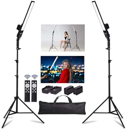 FEIFANTEAM Photography Lighting, Battery Powered Portable Handheld Wand Dimmable LED Studio Light Stick Kit with NP-F970 Li-ion Battery, Stand, Remote for YouTube Video Recording, Streaming, Portrait