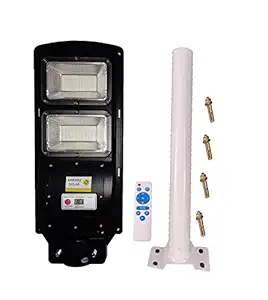 Aarmee Solar Street Light 60w Led Power, 10w Brightness, ABS Plastic with Remote and Mounting Pipe, Waterproof Black or Grey (60watt with Arm)