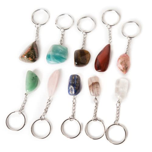 JIC Gem 10 pc Natural Crystal Gemstone Keychain Reiki Healing
